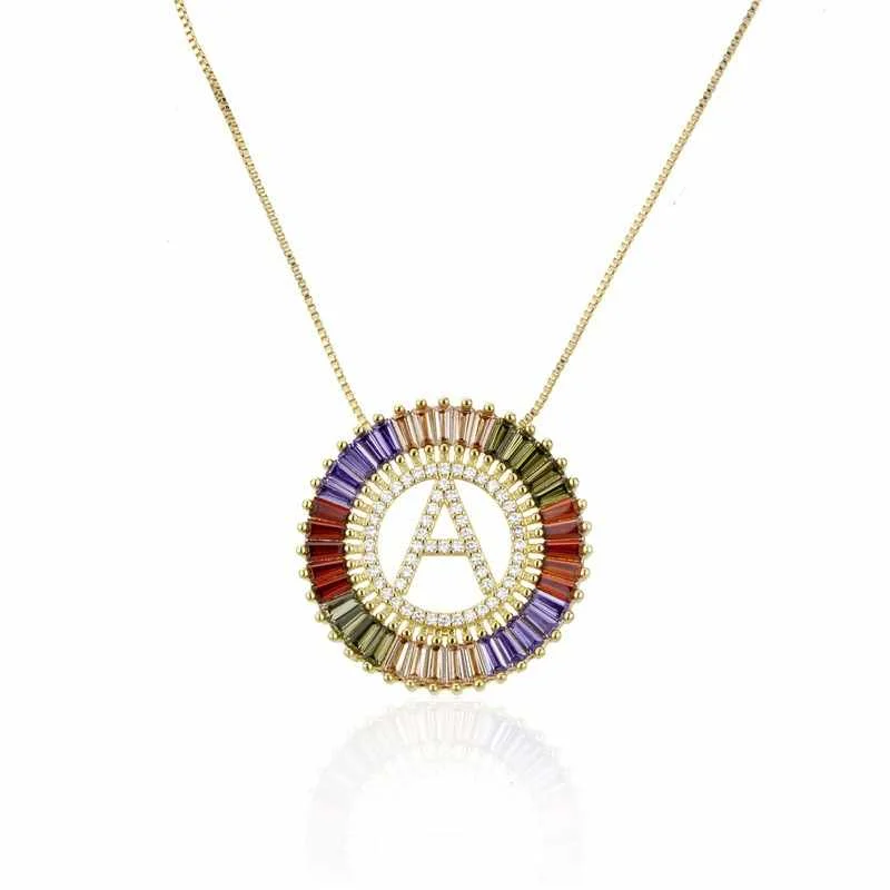 

2020 Hot Sale A-Z Multi Color Initials Micro Pave CZ Letter Pendant Necklaces For Women Popular Gold Plated Necklace Jewelry