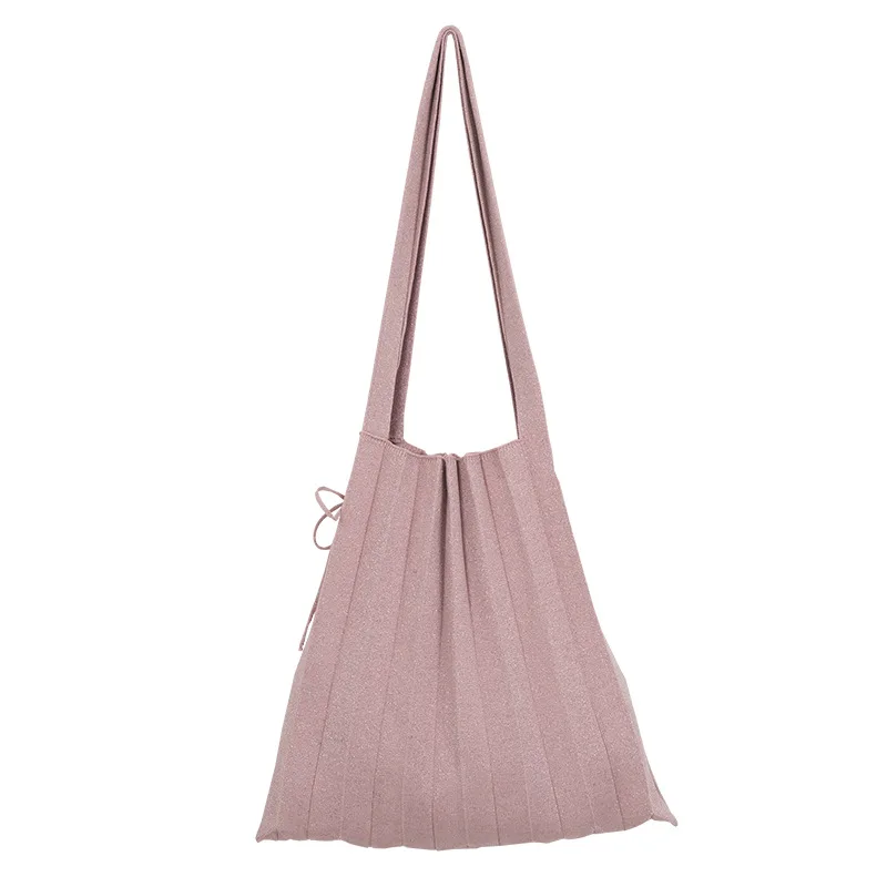 

2021 Simple and easy to receive knit shoulder bag canvas shopping handbags versatile pleated handbags for women, Customized color