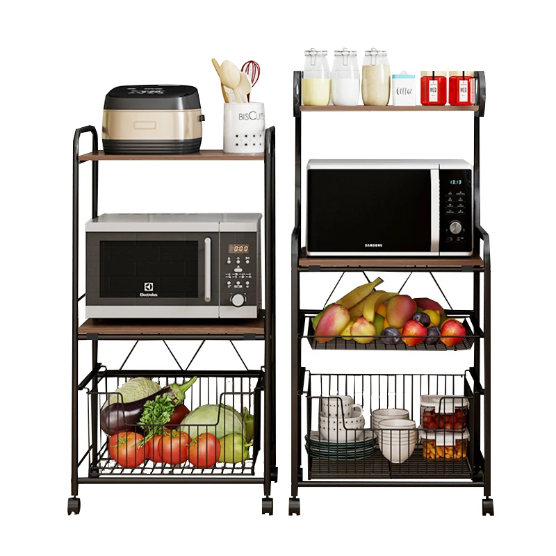 

Drawer Organizer Kitchen Storage Microwave Oven Rack Food Trolley Shelf, Black
