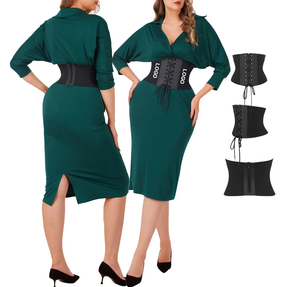 

Novelty Design High Elasticity Black Latex Short Torso Waist Trainer Wrap Corset Shaper For Women, As show