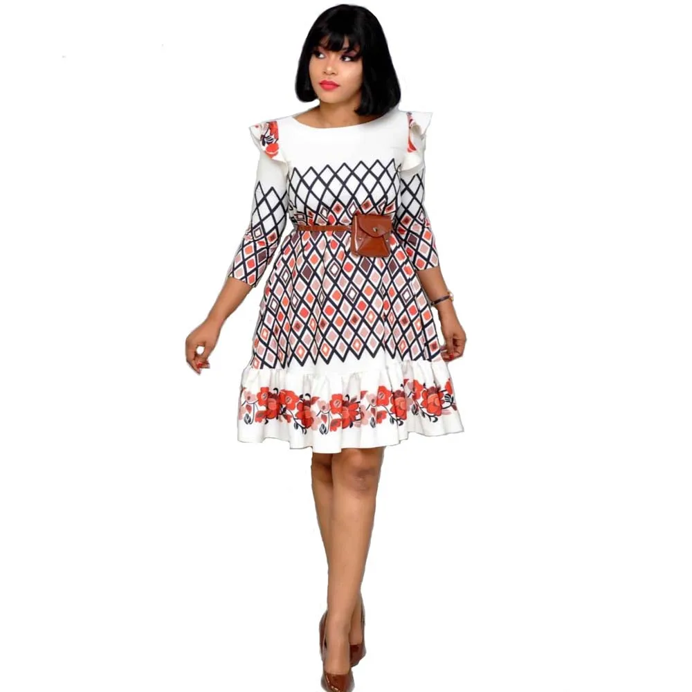 Fashion Women's Summer Ruffles Floral A-Line Swing Casual with Small Pocket Mini Dress