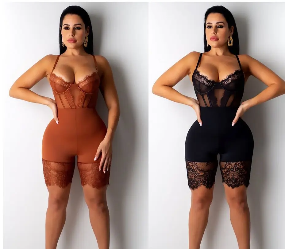 

Club Dress Sling Backless Body Shape Women Bodycon Jumpsuit One Piece Sexy Sheer Lace Rompers lingerie