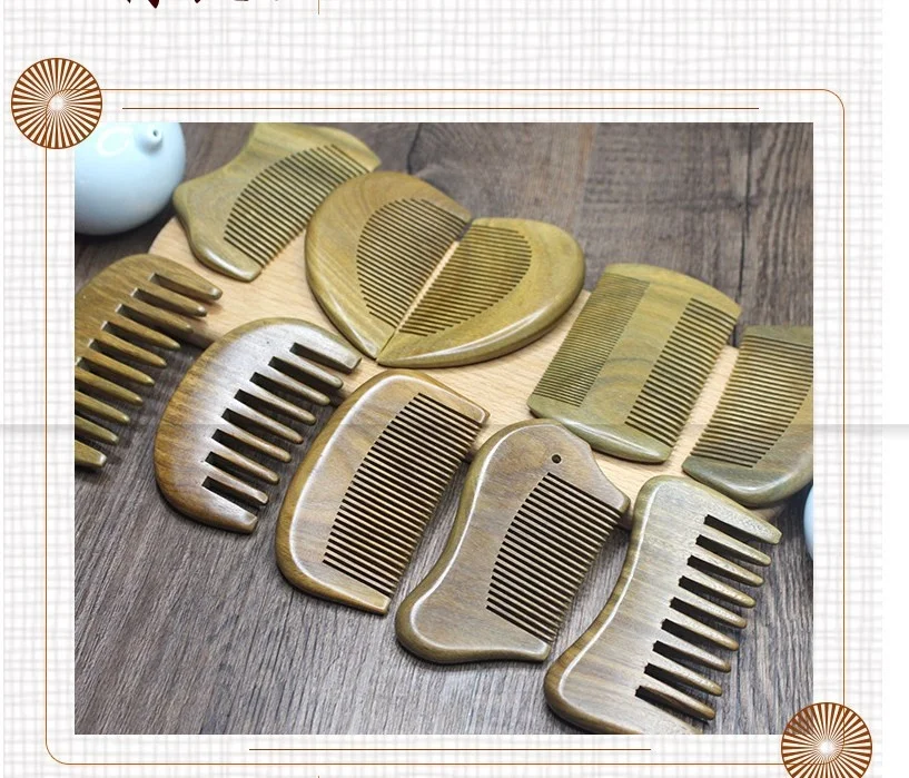 

Customizable green sandalwood 9-12cm bag comb mini - small wooden comb fine tooth small comb can be carved and customized, Picture