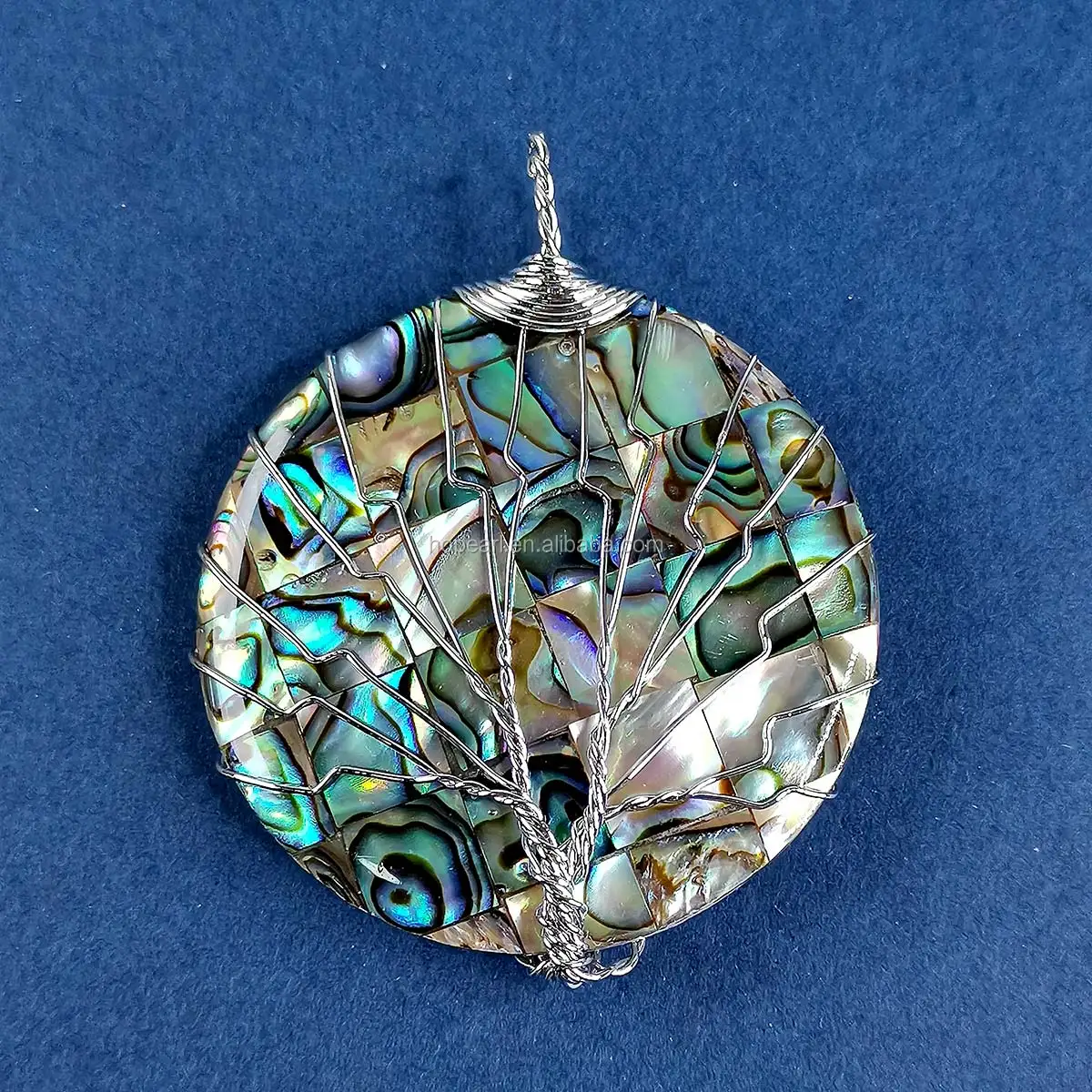 

MOP205 Mosaic Chic Pendant Abalone Shell Cabochon Round Shape Tree of Life