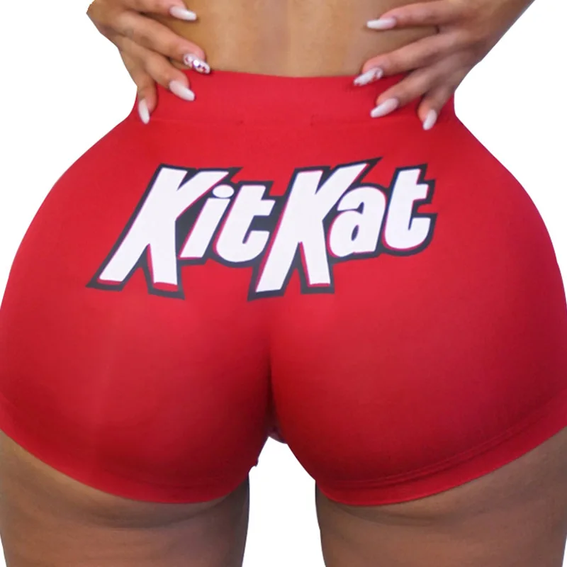 

Soft design breathable cute letter pattern high waist fitness sports yoga shorts for women