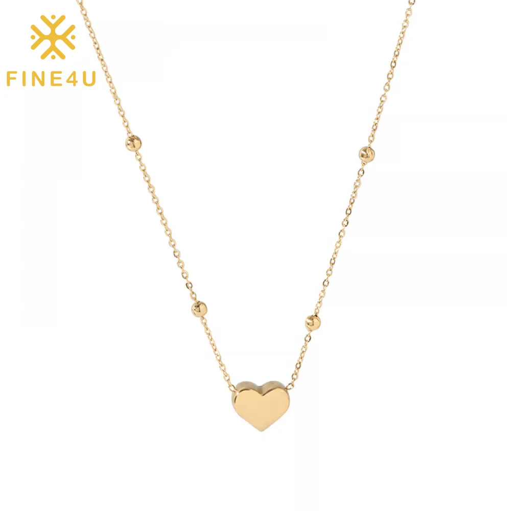 Dainty women fashion jewelry beaded chain gold plated stainless steel heart necklace