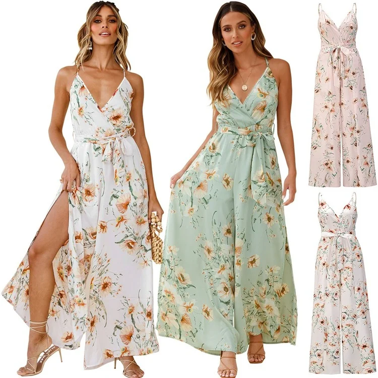 

Summer Sexy Spaghetti Straps Women's Maxi Dress Empire Bohemia Print Dresses Elegant Beach Boho Backless Female Dress Vestidos