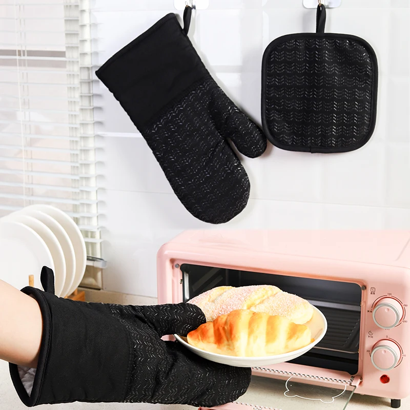 

Cotton Twill Oven Sleeves Heat Resistant Oven Mat 4 Pieces Kitchen Oven Mitts, Picture