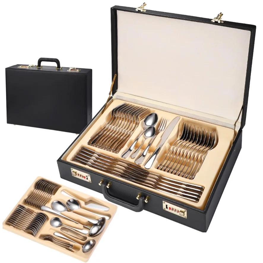 

72 Piece with leather Case,Hammered Spoons and Forks Stainless Steel Cutlery Flatware for Home Restaurant Kitchen Utensils Set