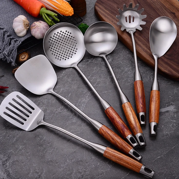 

Stainless Steel Utensils Wood Handle China Utensil De Cozinh Kichan Itams Cocina, Silver