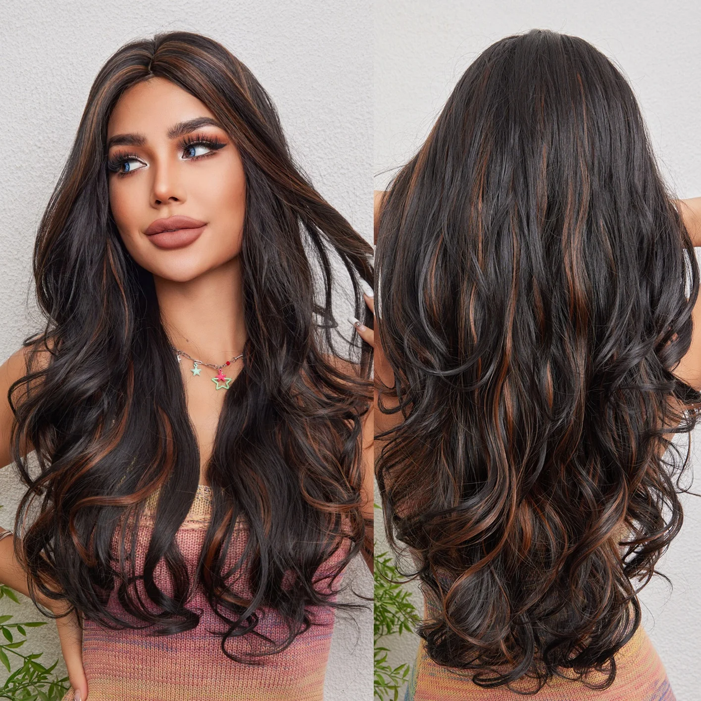 Factory Wholesale Color Wigs Wavy Synthetic Wigs Black Wigs Red Striped Hair Natural Soft Smooth Tangle Free