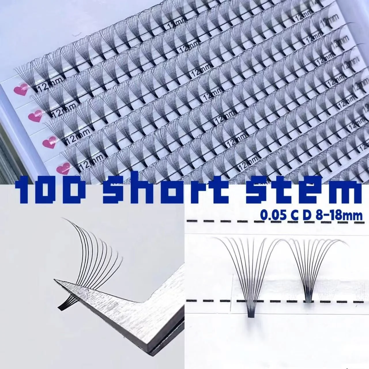 In Stock Handmade 4D 5D 6D 10D Ultra Dark Black Short Stem Eyelash Fans RTS JUMPO Trays Pre-Made Fans Eyelashes