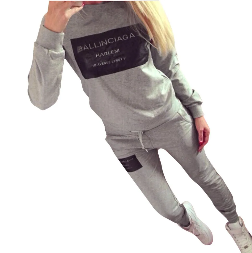 

Wholesale hot-selling spot 2021 letter printing sports sweater suit women two-piece round neck long-sleeved pants, Shown