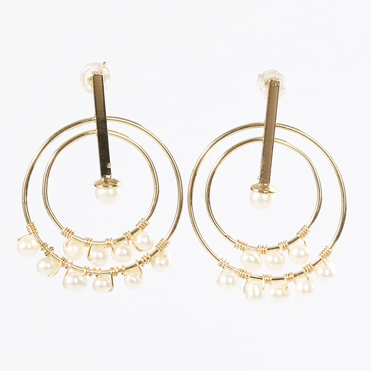 

XuQian Handmade Fashion Big Hoop Vintage Round Gold Pearl Earrings