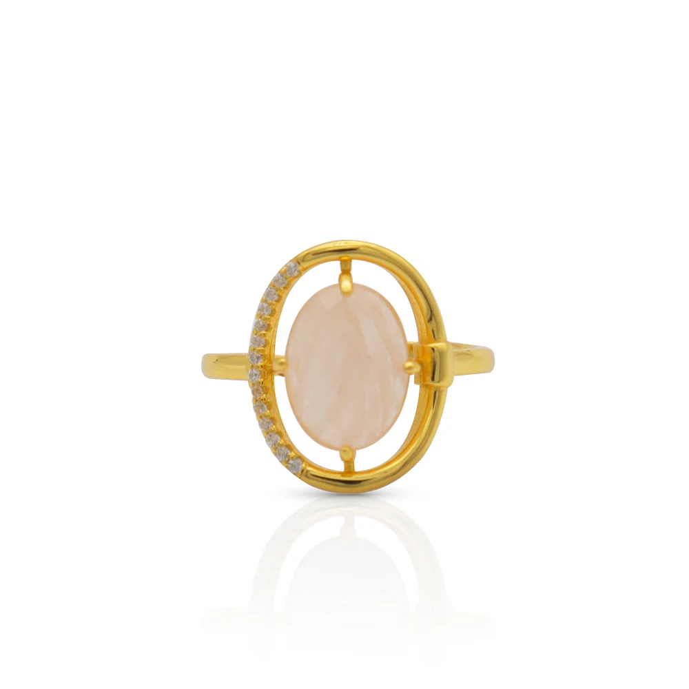 

Chris April In stock 925 sterling silver 14k glod plated custom vermeil natural rose quartz oval Pink crystal Zircon ring, Yellow and white gold