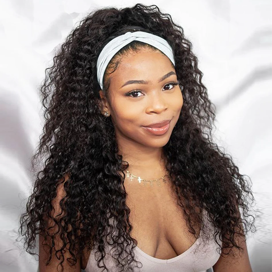 

Density 150% Full Machine Made Glueless Real Hairline Cheap Brazilian Virgin Human Hair Headband Scarf Wigs For Black Women