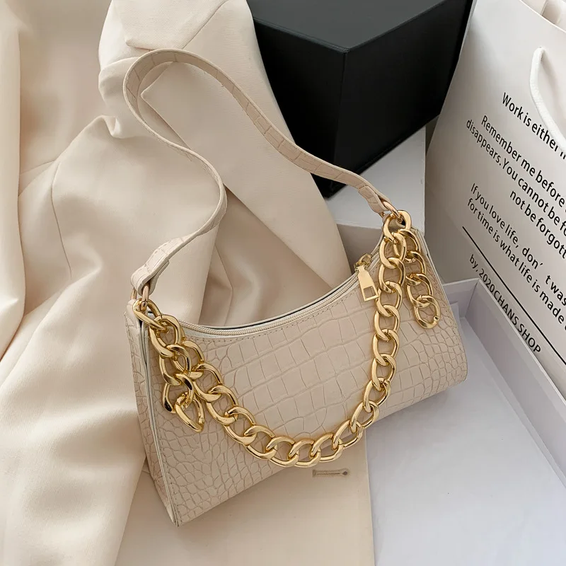 

Lady Underarm Bags Mini Fashionable Pu Leather Women Chain Design Shoulder Crossbody Handbags, As picture