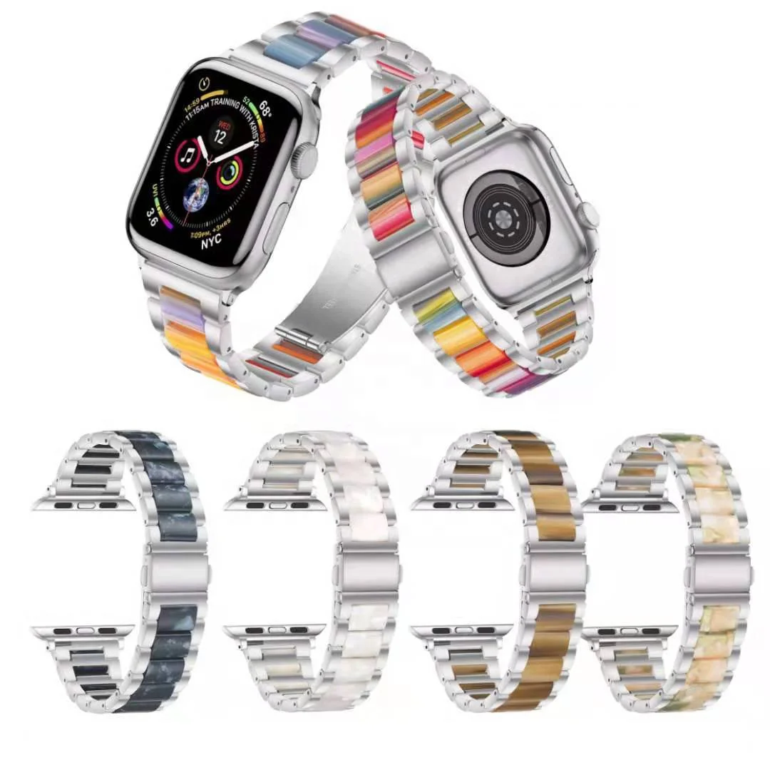 

New Arrival Resin Stainless Steel Strap Band for Apple Watch 44mm 42mm 38mm Iwatch Bracelet Resin Accessories Watchband, Many colors are available