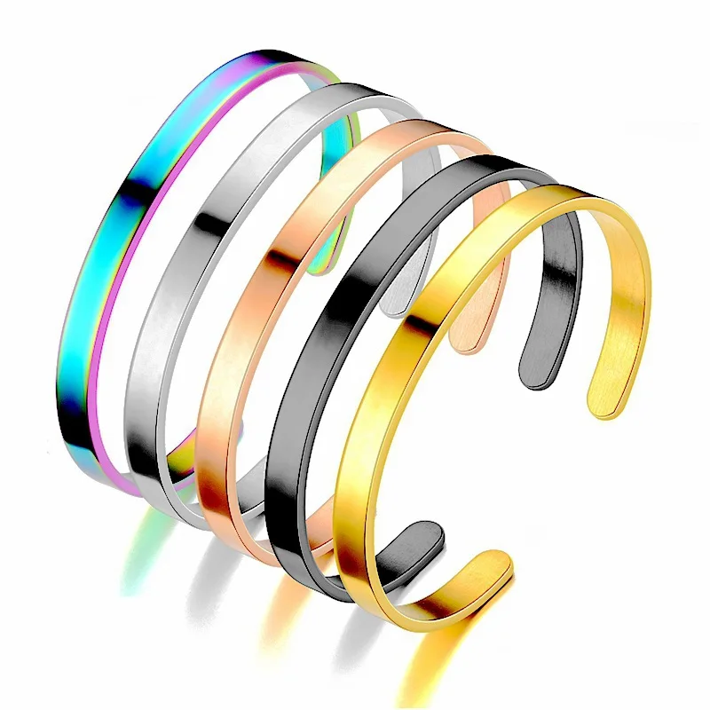 

Wholesale Stainless Steel C-Shaped Bracelet Customizable LOGO Lettering Bracelet Titanium Steel Opening  Bracelet, 5 colors