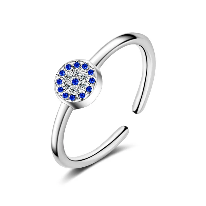 

2021 Sailing Jewelry Petite Dainty Alloy Opening Evil Eye Ring Simulated Blue Sapphire Round Opening Evil Eye Ring