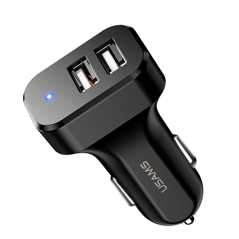 

USAMS High Quality US-CC087 C13 2.1A Dual USB Fast Charging Car Charger For Cell Phone, Black /white