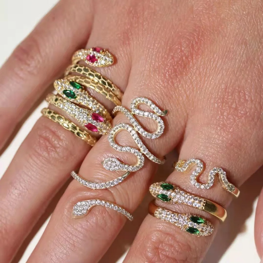 

Wholesale Geometric Oval Open Women Hearts Moon Star Snake Finger 18K Gold Stainless Steel Rings Women