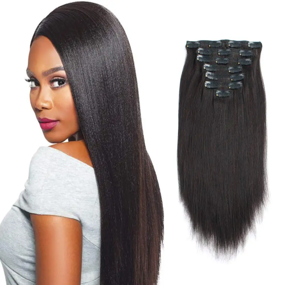 

Natural Black 7pc 10pc Per Set African Kinky Straight Clip In 100% Virgin Human Hair Extensions Yaki Straight hair clip-ins