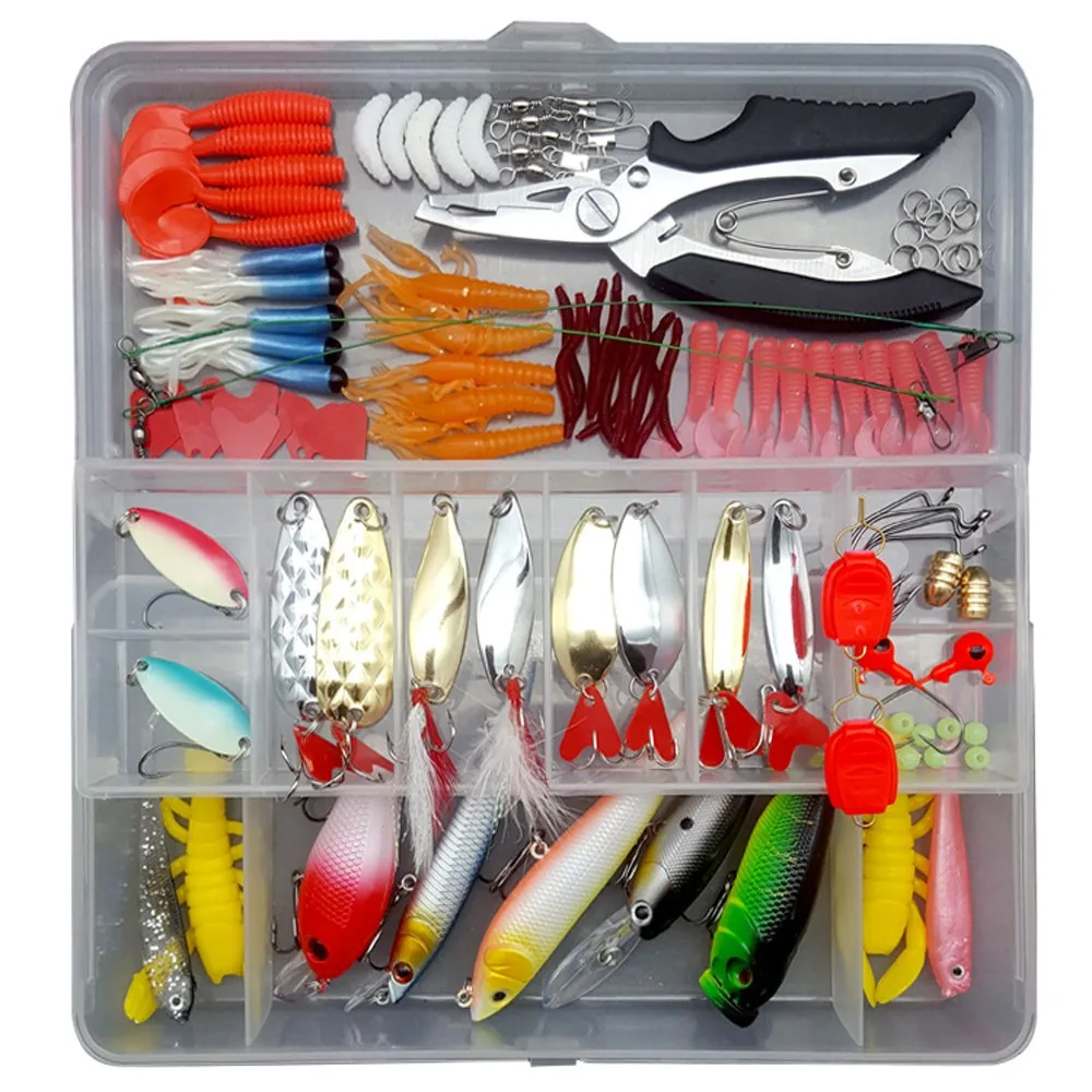 

Multi Specification Fishing Tackle Gear Artificial Crankbait Minnow Popper Vib Hard And Soft Fishing Lure Set Bait Kit, Vavious colors