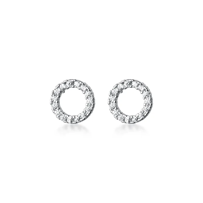 Fashion Round Full Crystal Wedding Stud Earrings for Women 925 Sterling Silver Minimalist Jewelry