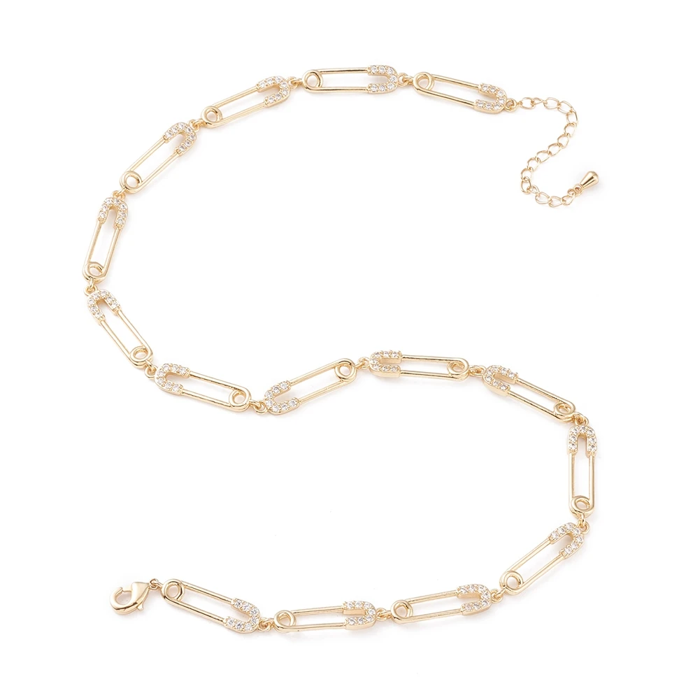

Pandahall Real 18K Gold Plated Safety Pin Shape Cubic Zircon Chain Necklaces