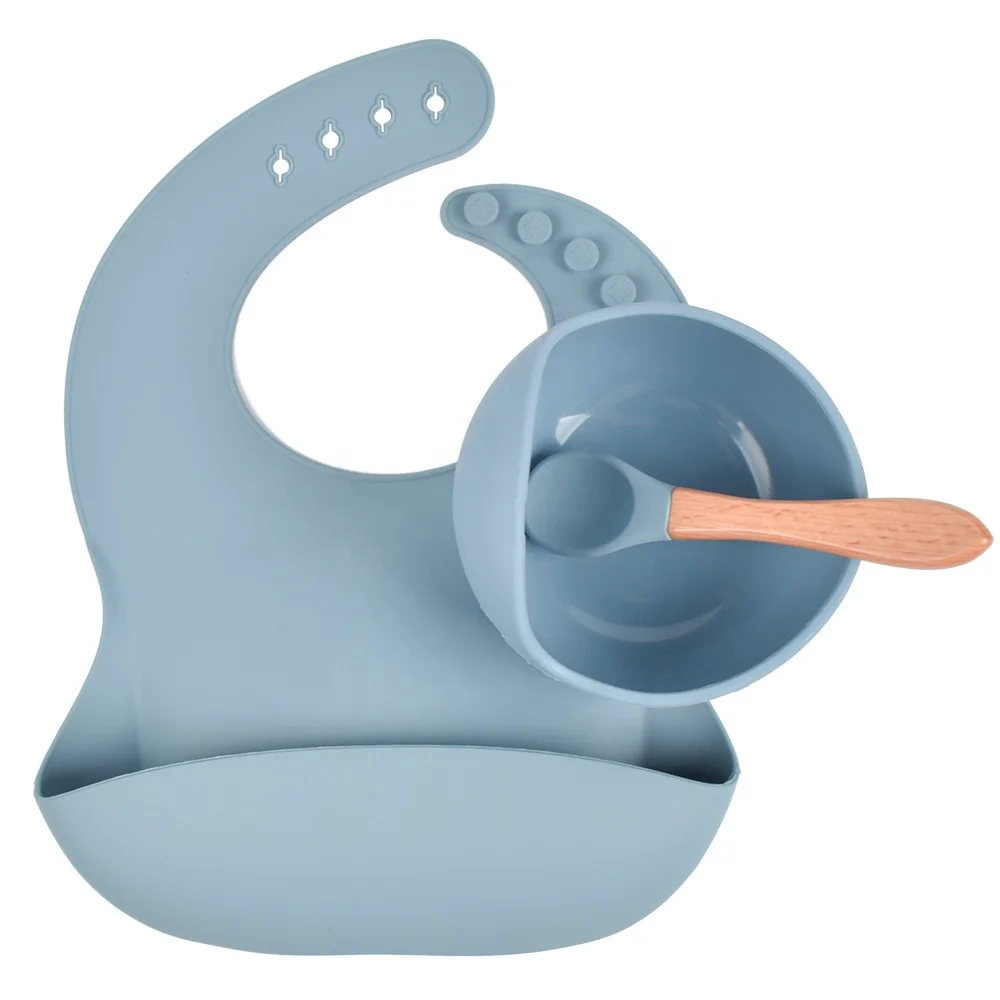 

Eco Friendly Wholesale Custom Baby Snack Feeding Kid Soft Silicone Food Dinner Spoon Child Tableware Set Suction Bowl For Infant, Blue/pink/purple/grey/green/white