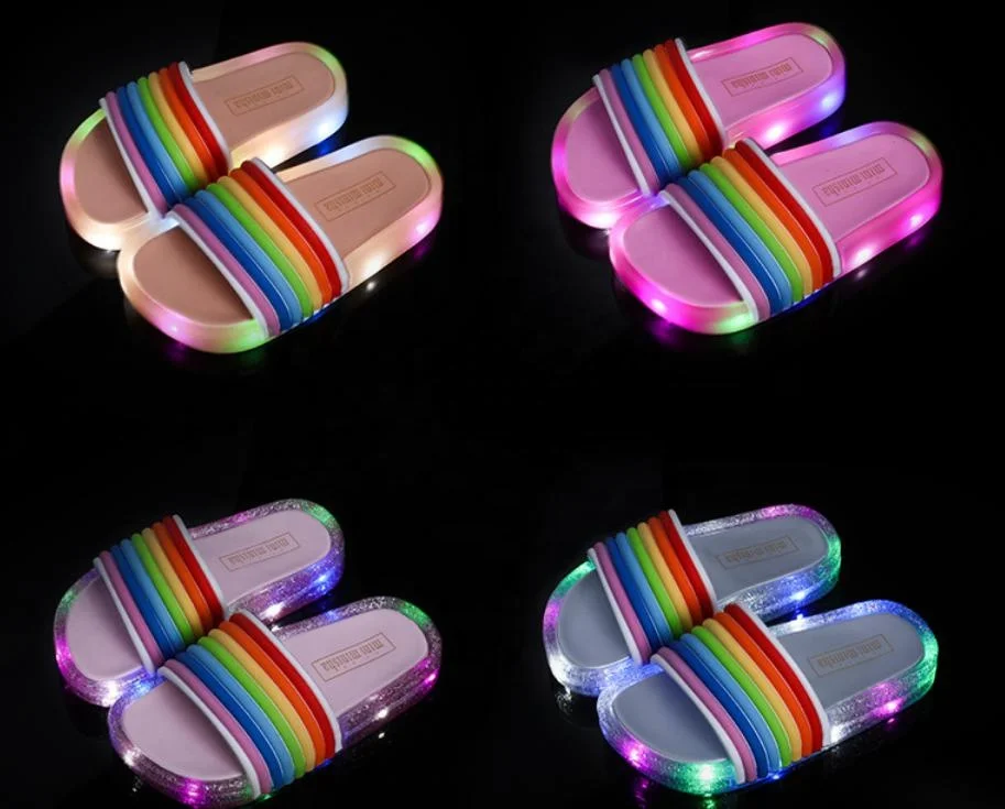 

2020 high quality jelly pvc rainbow led children kid slides sandals flat soft indoors slippers summer open toe beach