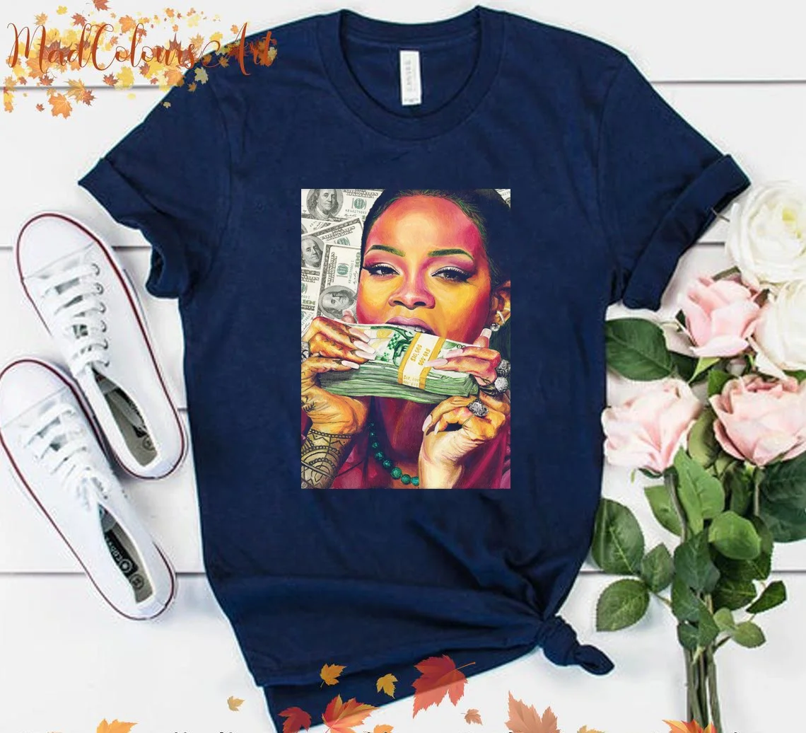 

High Quality Women Tshirt Custom Printed T Shirt Black Girl Rihanna Printed 100% Cotton Vogue T shirt For Women