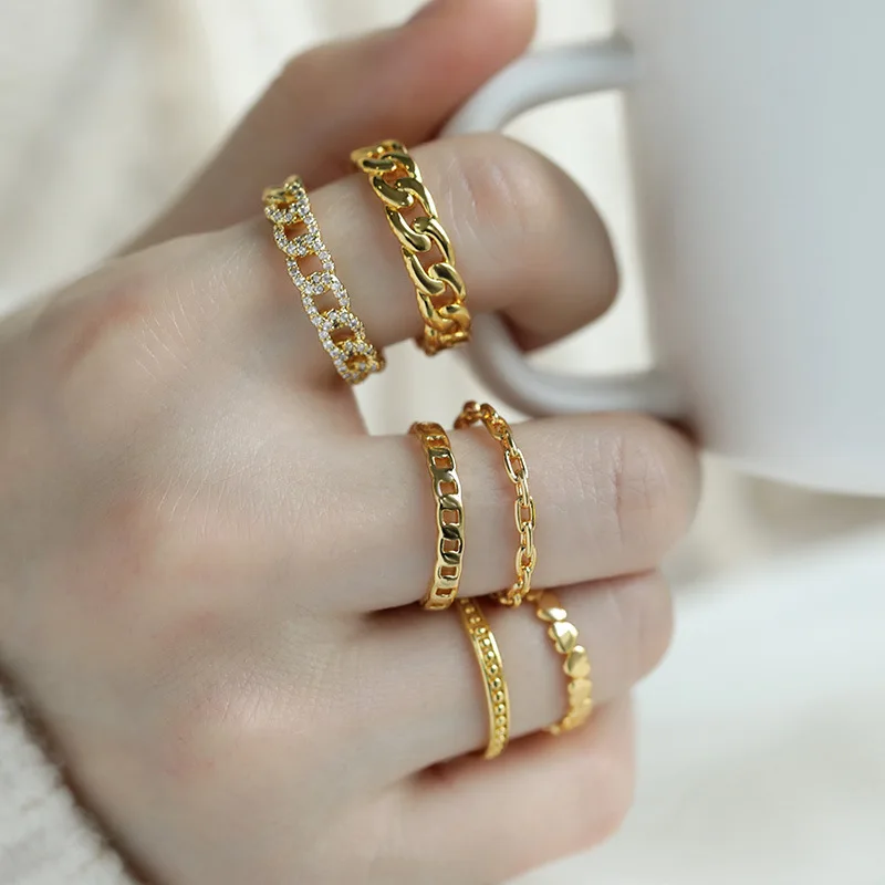 

2021 GT New Design Simple Fashion Cuban Link Gold Heart Rings Stainless Steel For Women, As the pictures