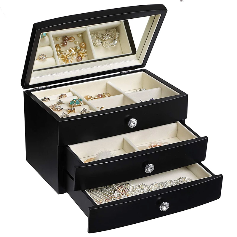 Large Multifunction Jewellery Storage Black Leather Jewelry Box