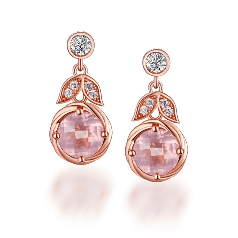 

Rose Gold plated Silver pink quartz earring fruits jewelry 925 flower stud earrings for engagement