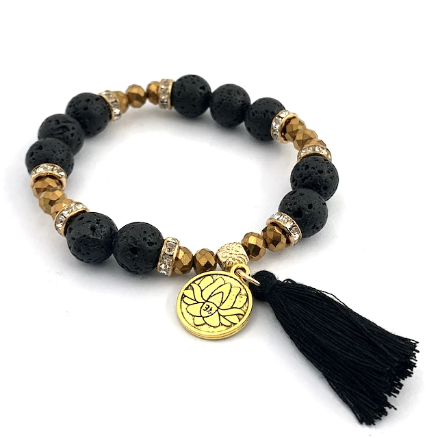 

quality is also ver lucky Lotus pendant fragrance colorfui Lava stone summer bracelet