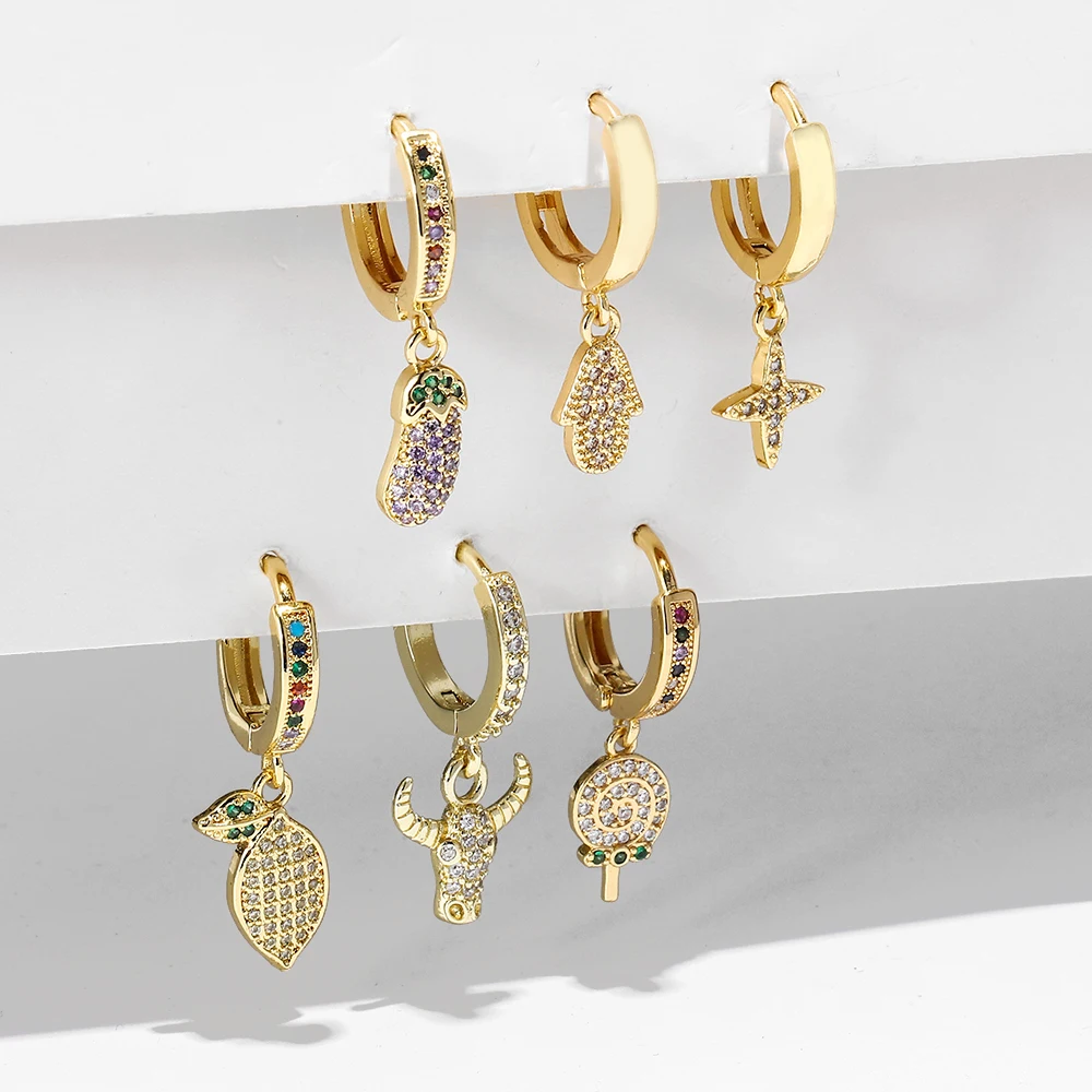 

2021 NEW trendy Crystal earrings women Zircon Diamond earring multicolor Brass Studs Earring, Gold color