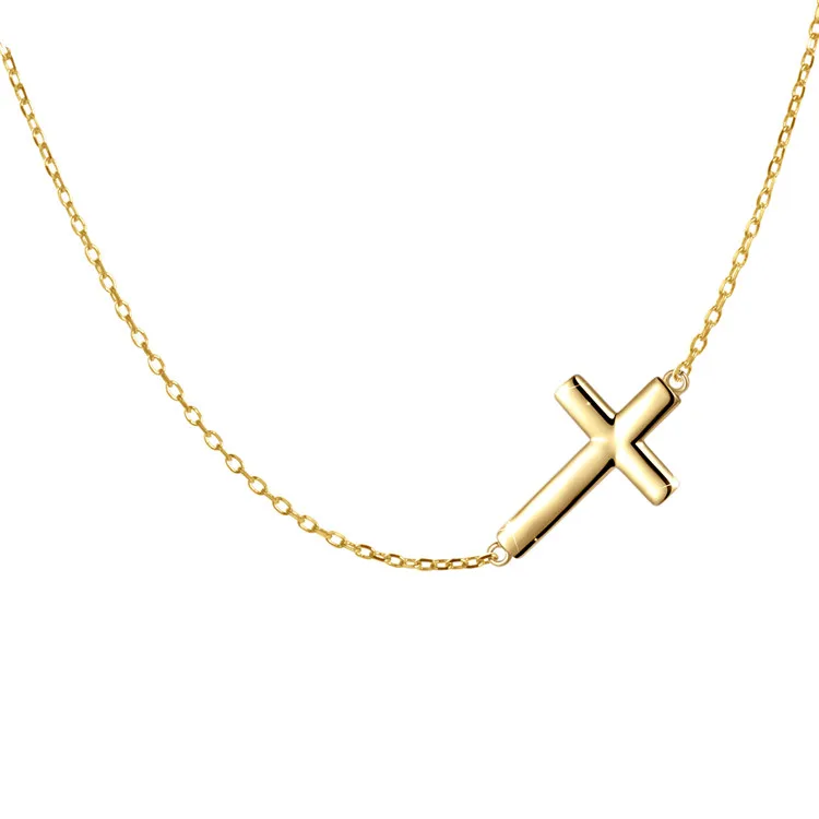 

gold plated tiny 925 sterling silver sideyway cross choker necklace