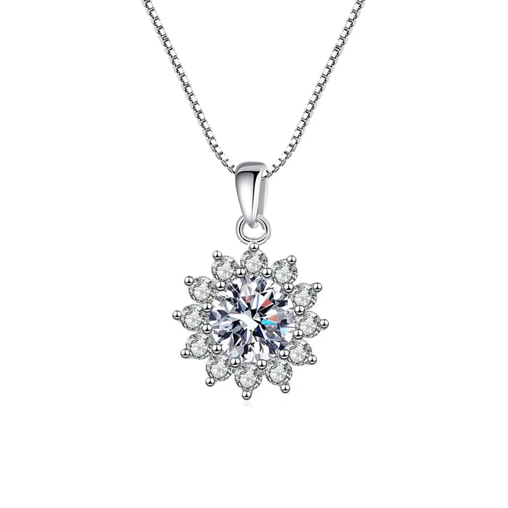 Shiny Clear CZ Zircon Rhodium Plating Jewelry S925 Sterling Silver Box Chain Link 8mm Pendant Necklace for Women