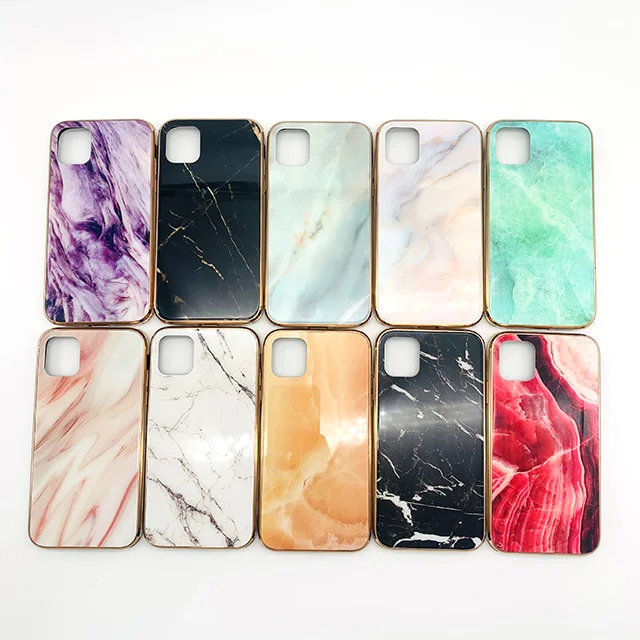 

For iPhone12 side glass shell 11 PRO electroplating TPU anti-drop marble pattern mobile phone case