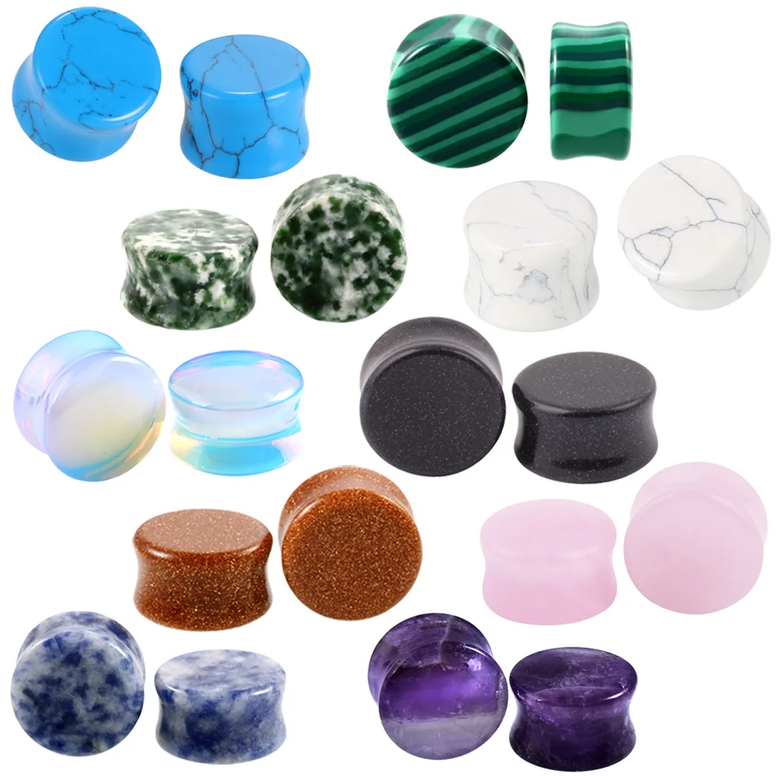 

Natural Stone Ear Tunnel Plugs Double Flares Expander Body Piercing Jewelry, As picture