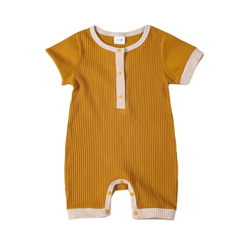 

New design baby summer creeper with button open contrast color for baby, As your need