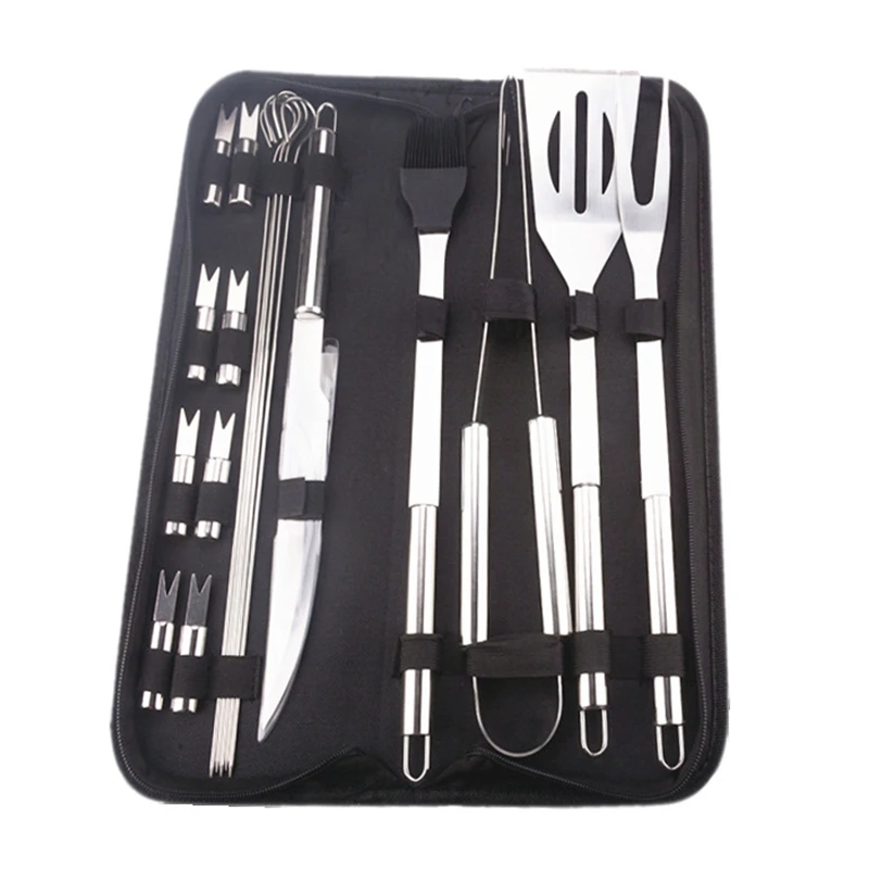 

Hot Selling Portable 18PCS Stainless Steel Barbecue Tool Set With Oxford Cloth Case BBQ Grill Tools Set