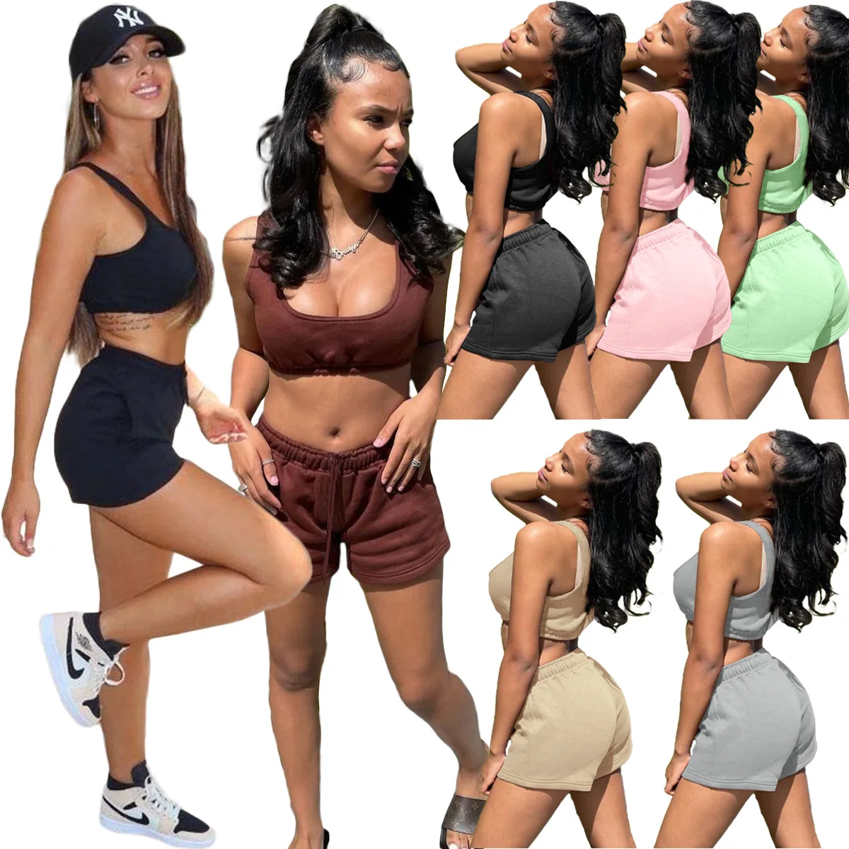 

Custom Sexy Women Home Wear Set Crop Top and Cozy solid color Hot Shorts Lounge Wear 2 Pieces Set