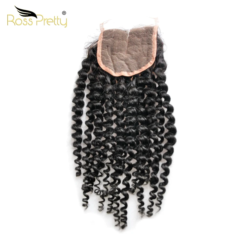 

Ross Pretty wholesale price High Quality Brazilian human hair 4*4 Kinky Curly Lace closure swiss lace light brown lace closure