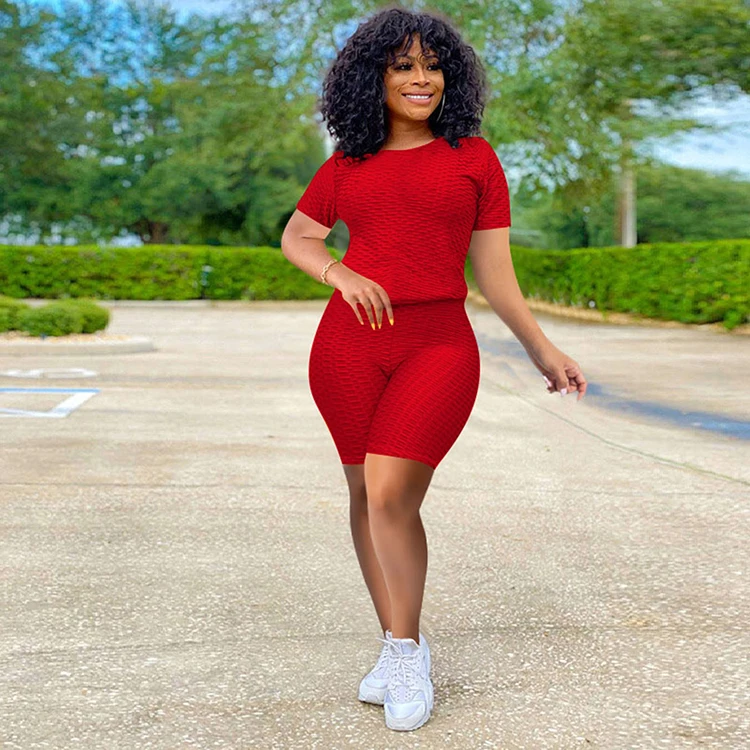 

Outdoor Exercise Set Gym Clothes Solid Womens Yoga Short Sets Summer Tracksuits For Women -PT, Pink,red,gray,black,royal blue