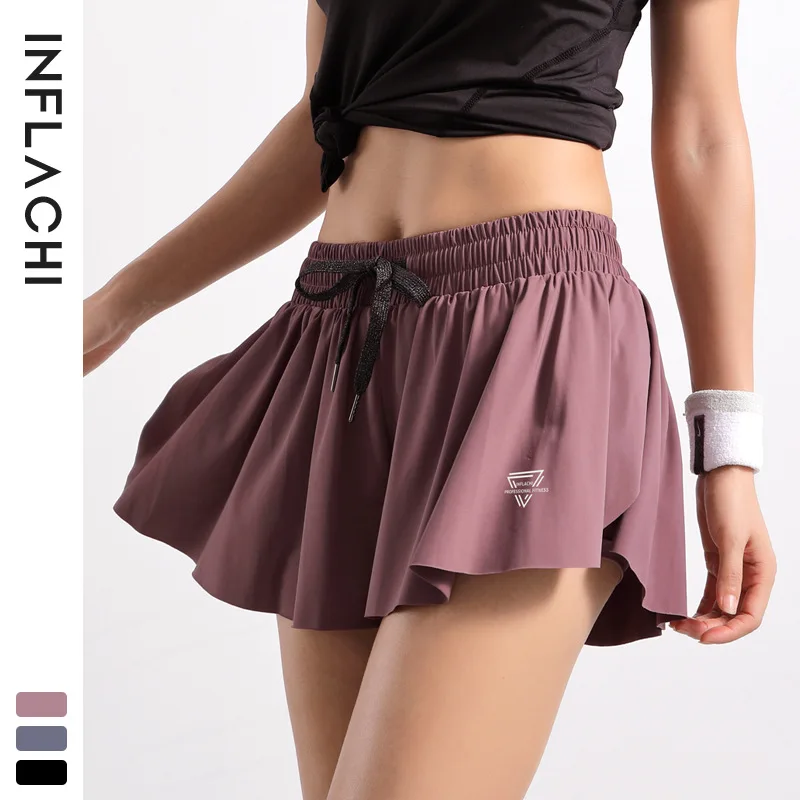 

Women 2 Pieces Safe Yoga Fitness Summer Shorts Hot Pants Running Sports Short Skirt, Customized colors