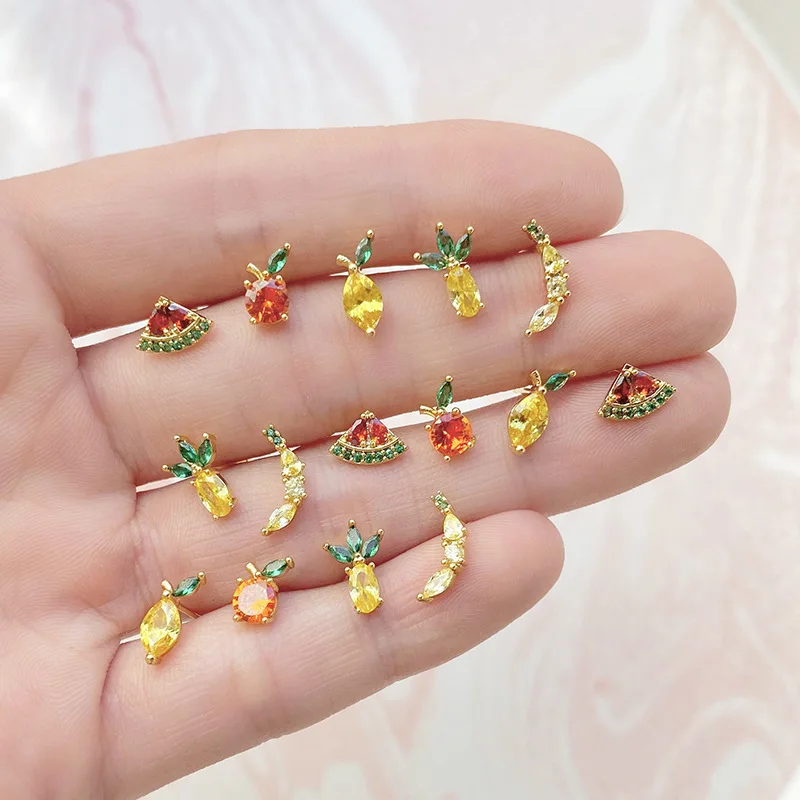 

2020 New 18K Gold Filled Cherry Apple Peach Fruits Designer Studs Earring For Women, Colorful
