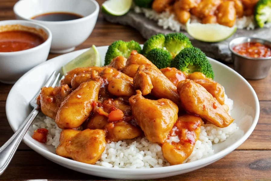 Final plated dish of Chinese spiced chicken